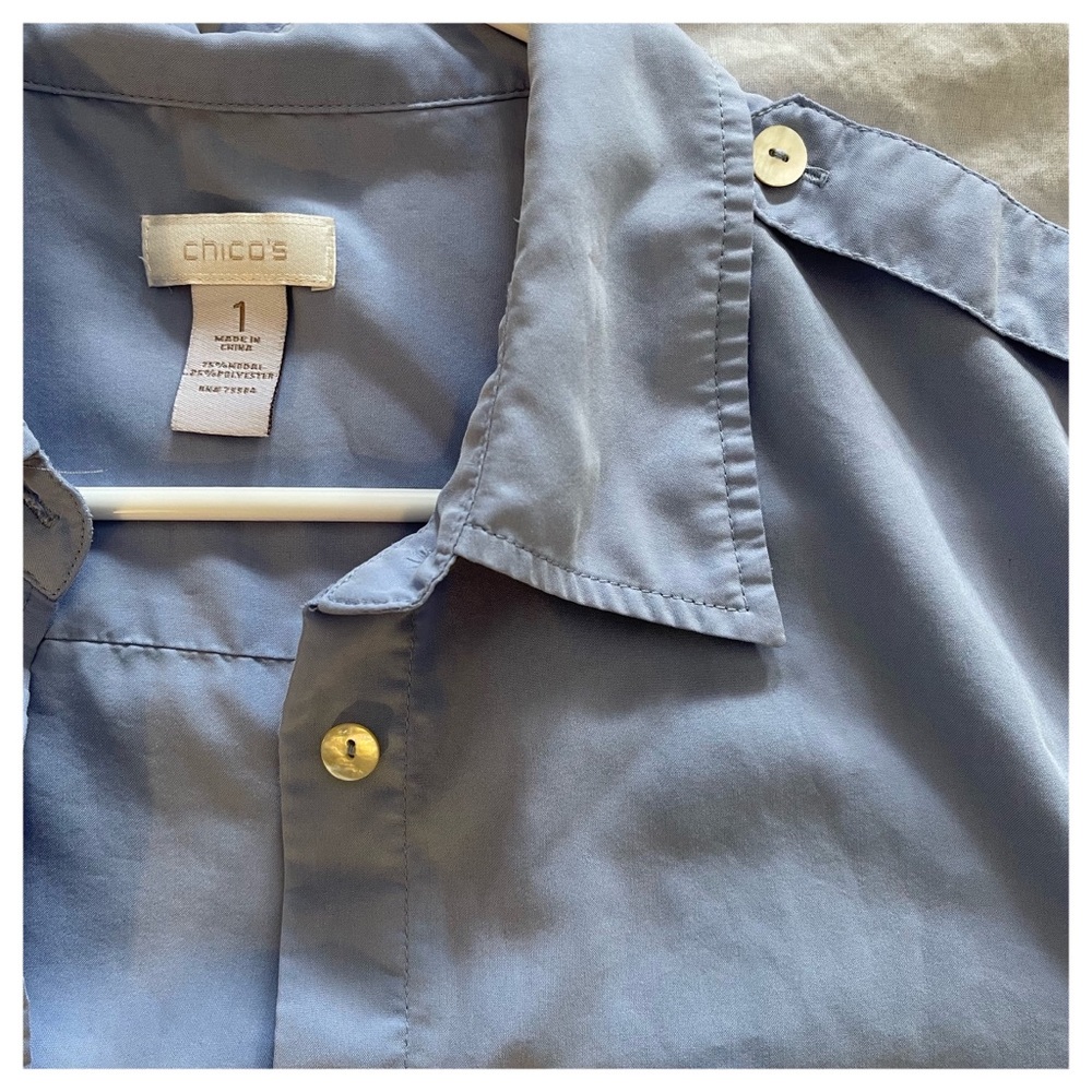 Chico’s Button Down Silky Soft Blue Shirt Size 1